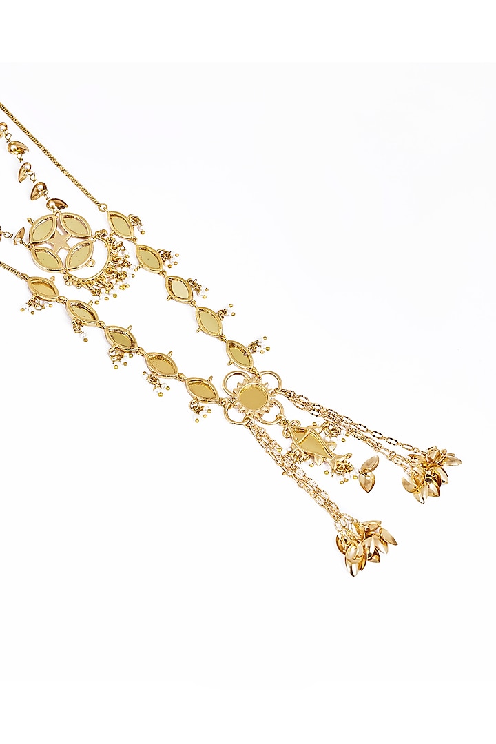 Gold Plated Faux Pearl & Mirror Work Layered Pendant Necklace by AMAMA at Pernia's Pop Up Shop
