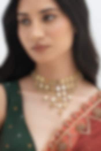 Gold Plated Faux Pearl & Mirror Work Necklace by AMAMA at Pernia's Pop Up Shop