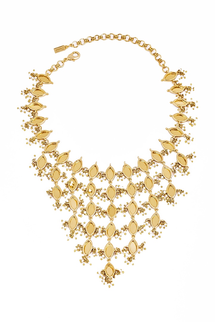 Gold Plated Faux Pearl & Mirror Work Necklace by AMAMA at Pernia's Pop Up Shop