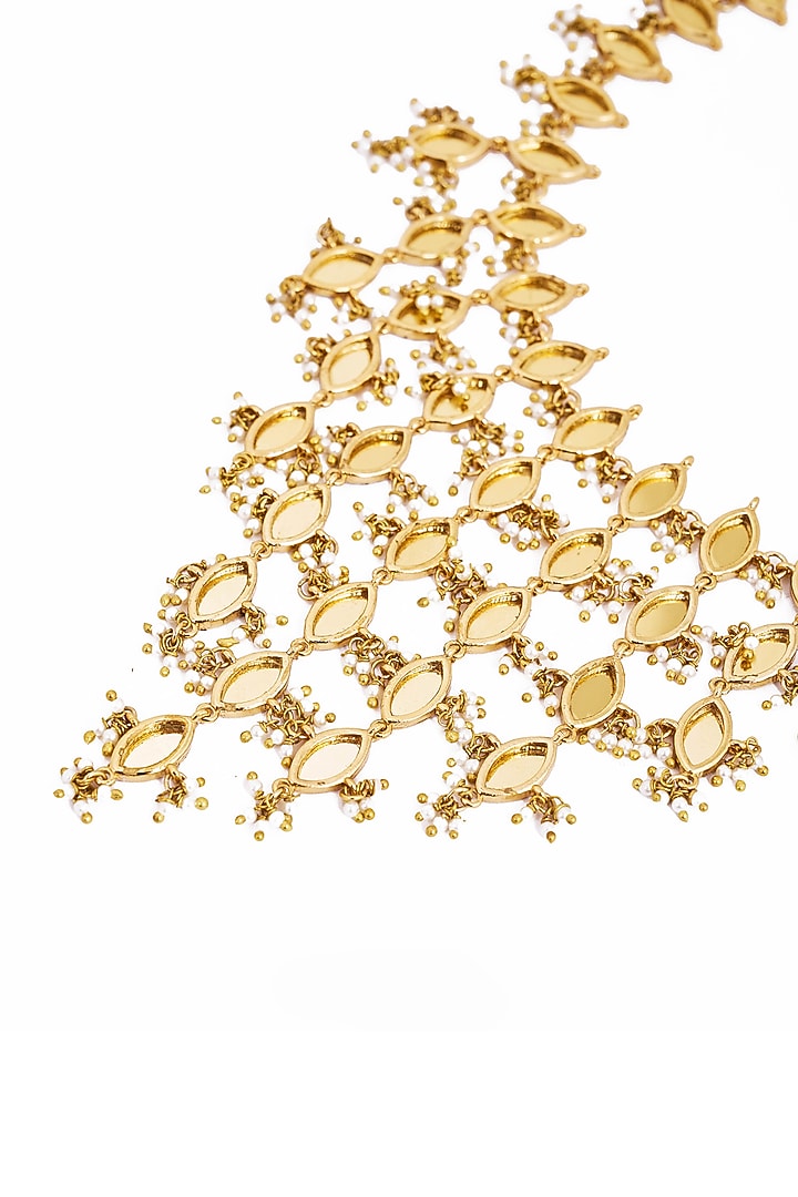 Gold Plated Faux Pearl & Mirror Work Necklace by AMAMA at Pernia's Pop Up Shop