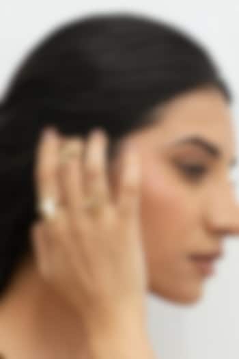 Gold Plated Faux Pearl & Mirror Work Rings (Set Of 3) by AMAMA at Pernia's Pop Up Shop