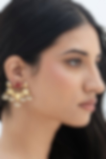 Gold Plated Faux Pearl & Mirror Work Dangler Earrings by AMAMA at Pernia's Pop Up Shop