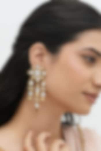 Gold Plated Faux Pearl & Mirror Work Dangler Earrings by AMAMA at Pernia's Pop Up Shop