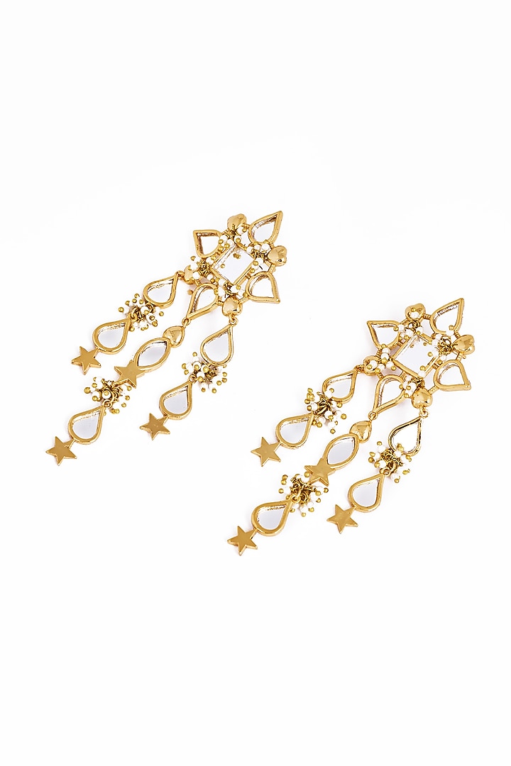 Gold Plated Faux Pearl & Mirror Work Dangler Earrings by AMAMA at Pernia's Pop Up Shop