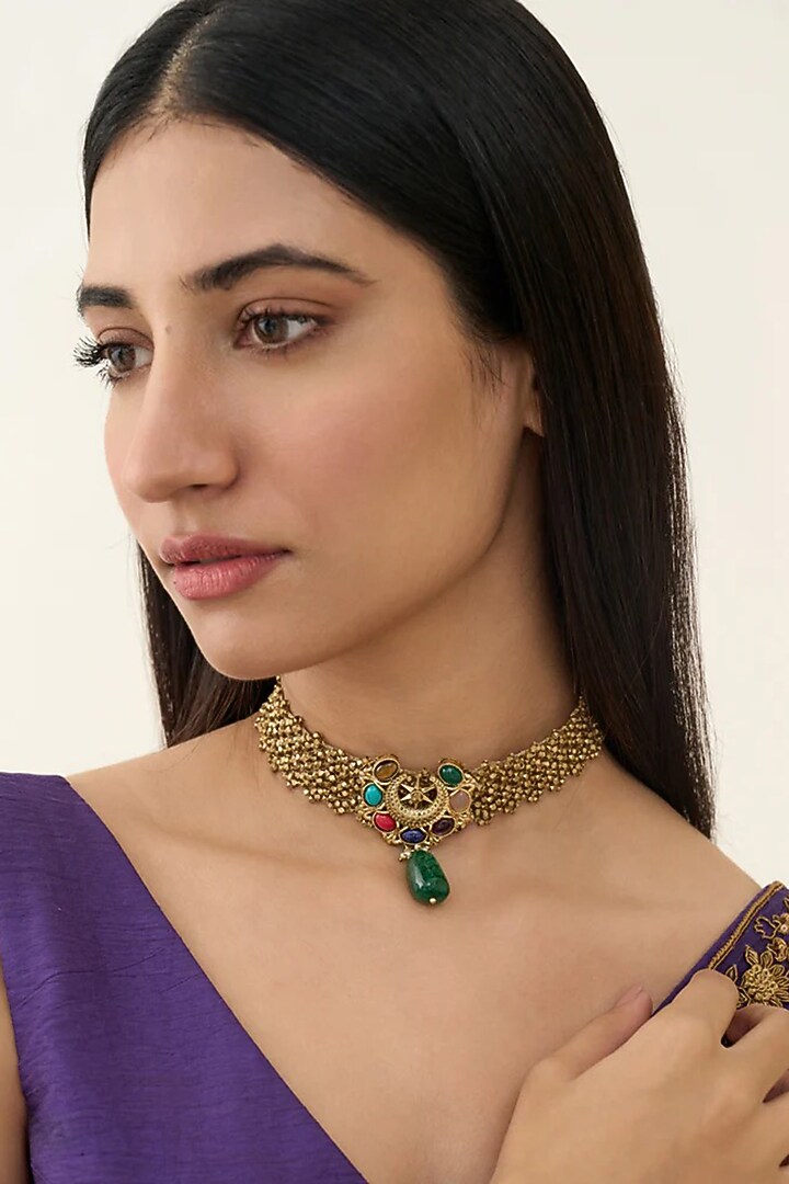 Antique Gold Plated Stone Necklace by AMAMA at Pernia's Pop Up Shop