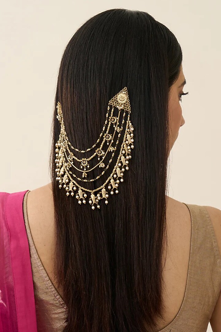Antique Gold Plated Faux Pearl Hair Harness by AMAMA at Pernia's Pop Up Shop