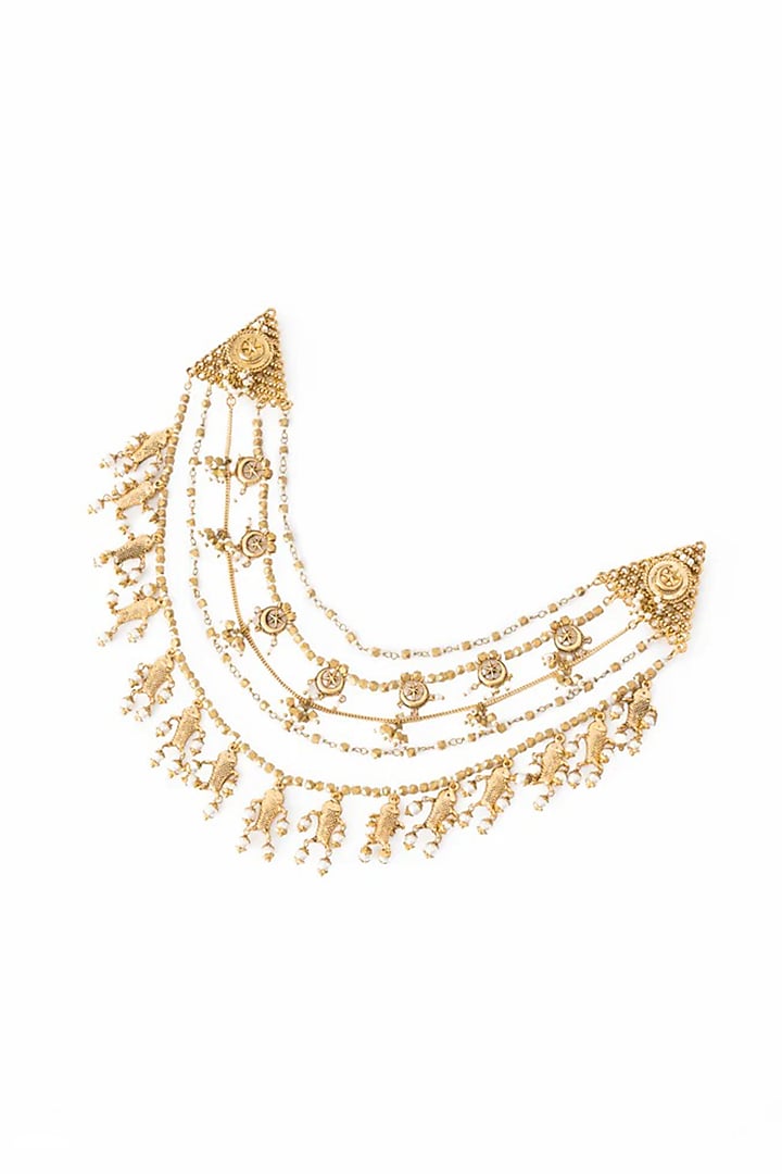 Antique Gold Plated Faux Pearl Hair Harness by AMAMA at Pernia's Pop Up Shop