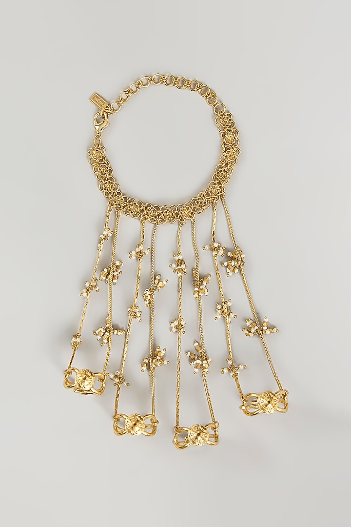 Antique Gold Plated Faux Pearl Hathphool by AMAMA at Pernia's Pop Up Shop