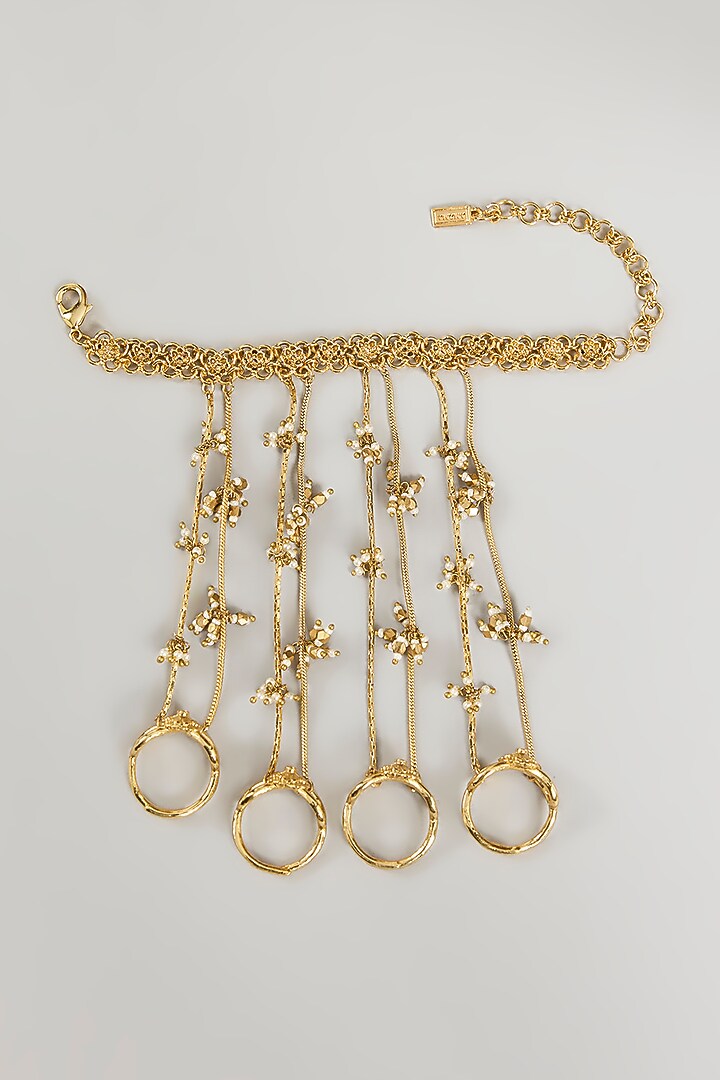 Antique Gold Plated Faux Pearl Hathphool by AMAMA at Pernia's Pop Up Shop