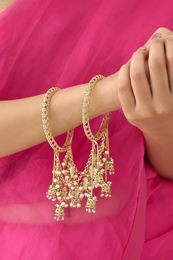 Antique Gold Plated Faux Pearl Bangle by AMAMA at Pernia's Pop Up Shop