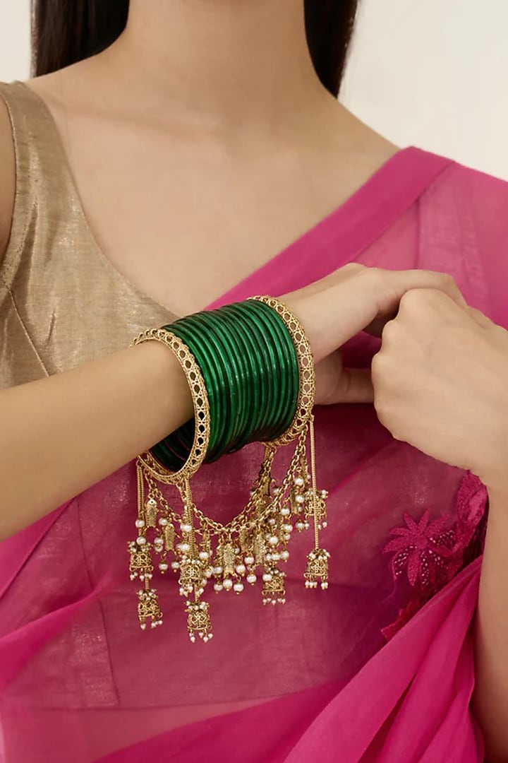 Antique Gold Plated Faux Pearl Bangle by AMAMA at Pernia's Pop Up Shop