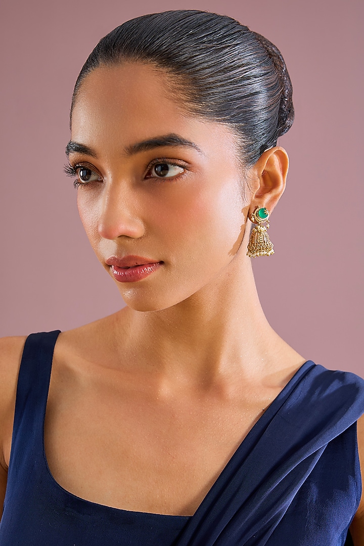 Antique Gold Plated Faux Pearl Jhumka Earrings by AMAMA at Pernia's Pop Up Shop