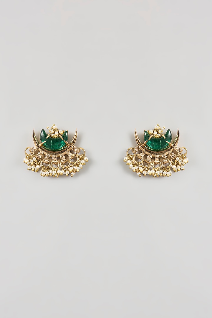 Antique Gold Plated Faux Pearl Stud Earrings by AMAMA at Pernia's Pop Up Shop