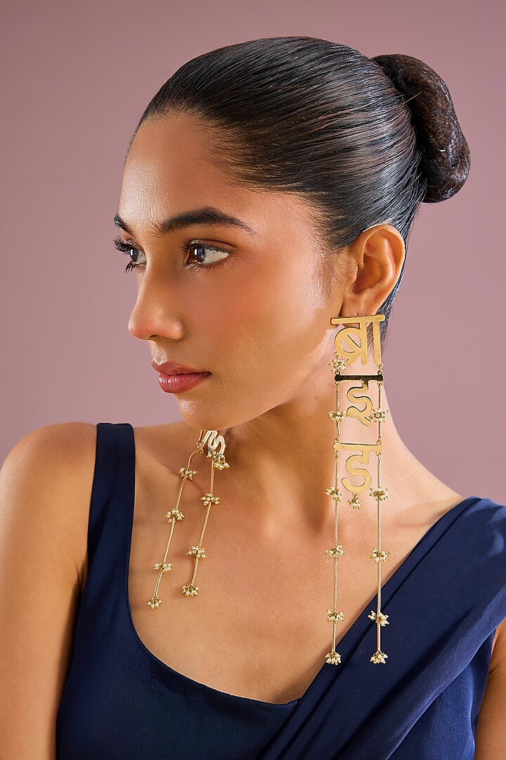 Antique Gold Plated Faux Pearl Dangler Earrings by AMAMA at Pernia's Pop Up Shop