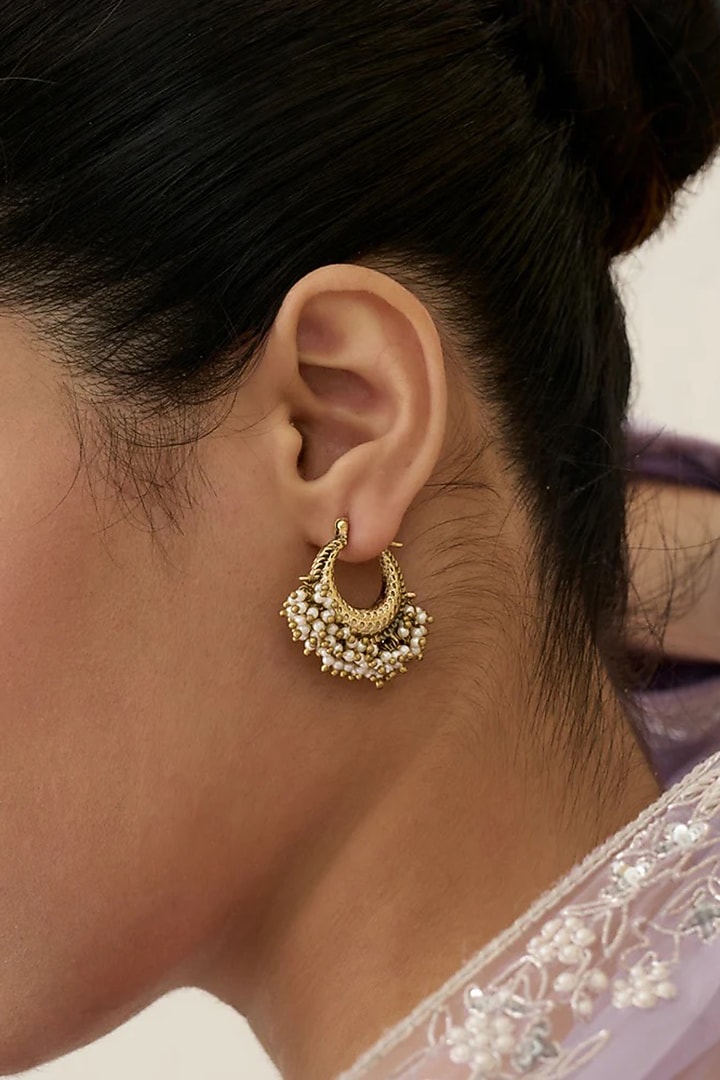 Antique Gold Plated Faux Pearl Dangler Earrings by AMAMA at Pernia's Pop Up Shop
