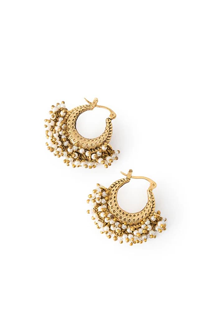 Antique Gold Plated Faux Pearl Dangler Earrings by AMAMA at Pernia's Pop Up Shop