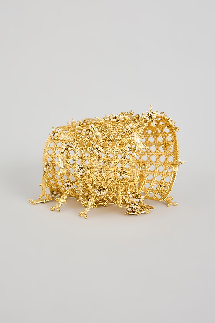 Antique Gold Plated Faux Pearl Bracelet by AMAMA at Pernia's Pop Up Shop