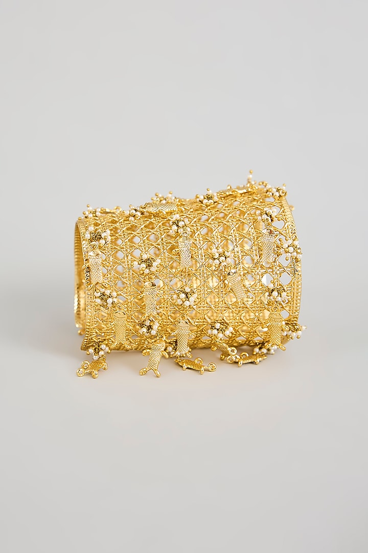 Antique Gold Plated Faux Pearl Bracelet by AMAMA at Pernia's Pop Up Shop