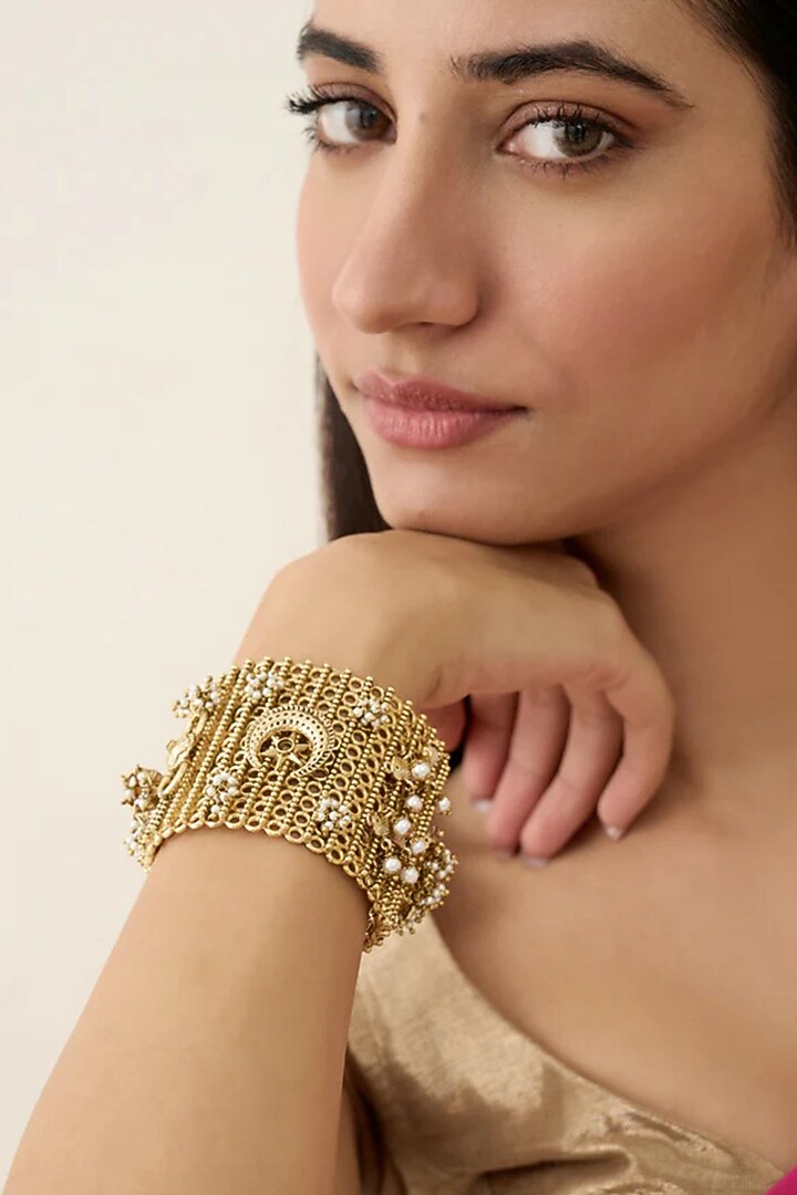 Antique Gold Plated Faux Pearl Bracelet by AMAMA at Pernia's Pop Up Shop