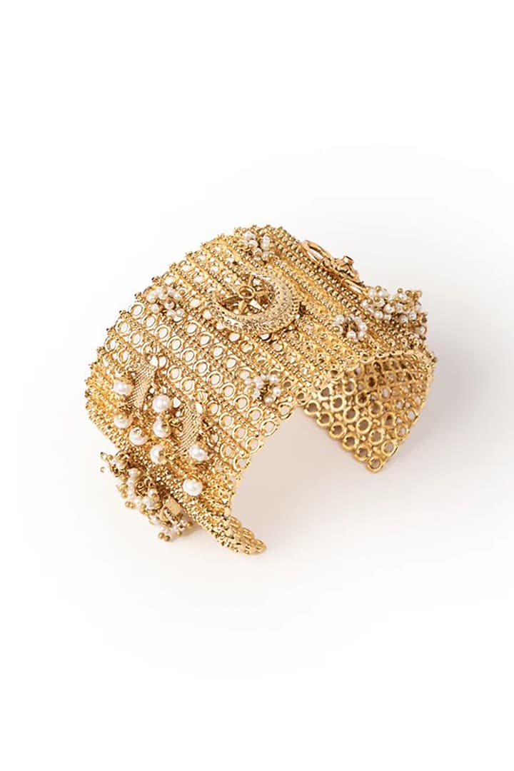 Antique Gold Plated Faux Pearl Bracelet by AMAMA at Pernia's Pop Up Shop