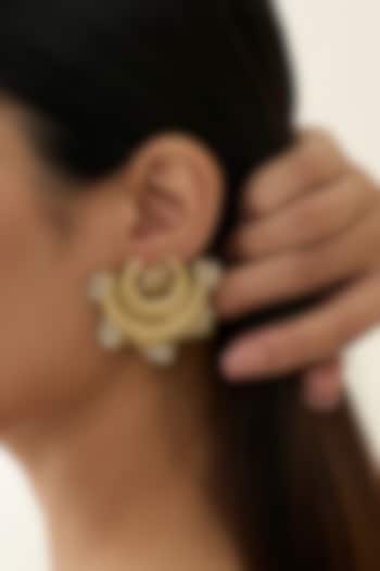 Antique Gold Finish Faux Pearl Stud Earrings by AMAMA at Pernia's Pop Up Shop