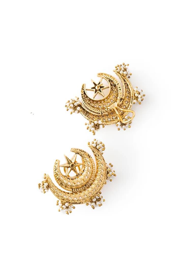 Antique Gold Finish Faux Pearl Stud Earrings by AMAMA at Pernia's Pop Up Shop
