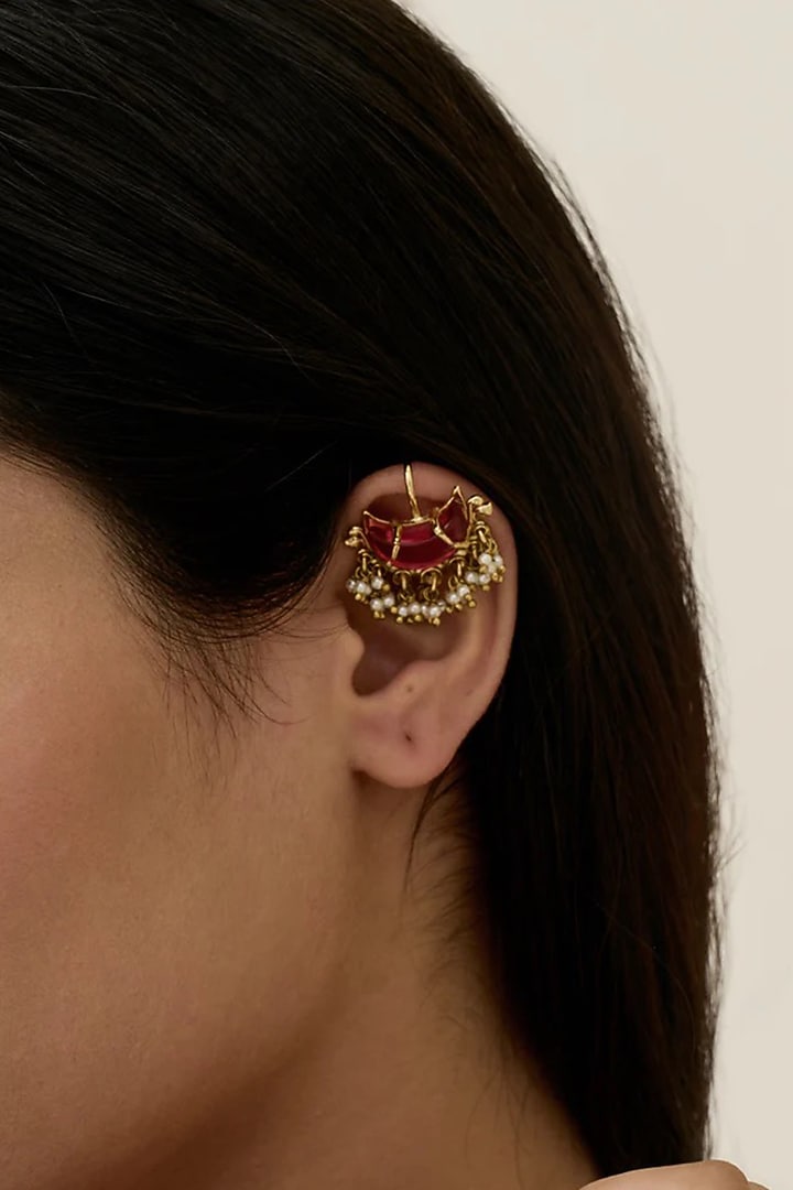 Antique Gold Plated Faux Pearl Stud Earrings by AMAMA at Pernia's Pop Up Shop
