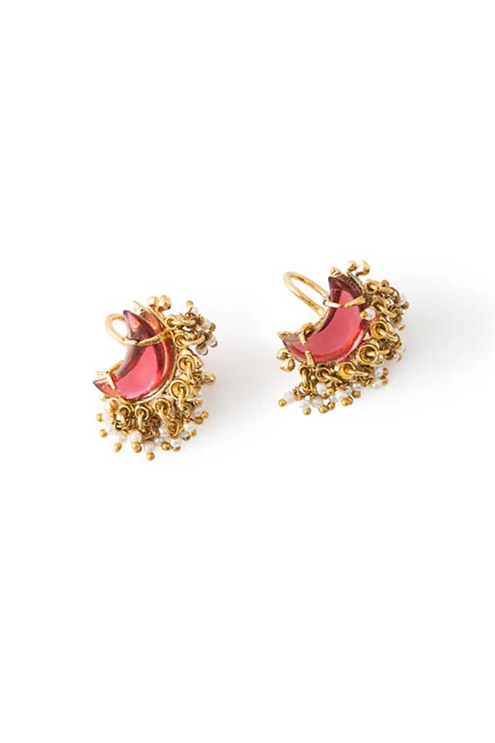 Antique Gold Plated Faux Pearl Stud Earrings by AMAMA at Pernia's Pop Up Shop