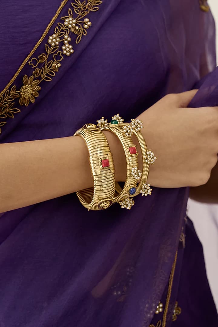 Antique Gold Plated Bangles (Set Of 2 ) by AMAMA at Pernia's Pop Up Shop