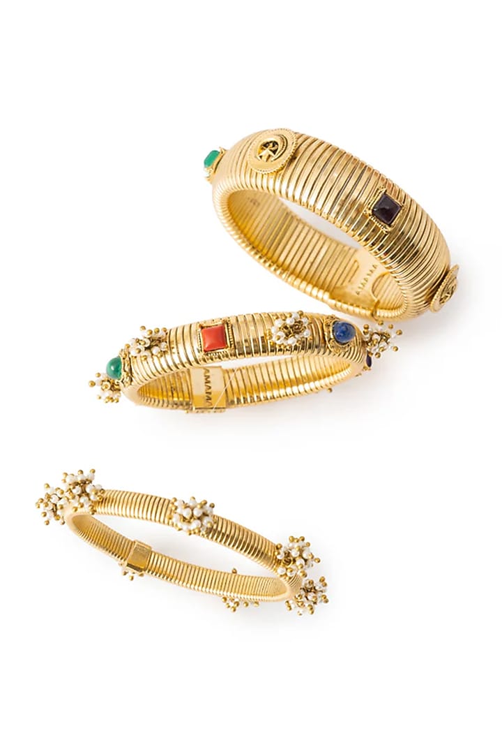 Antique Gold Plated Bangles (Set Of 2 ) by AMAMA at Pernia's Pop Up Shop