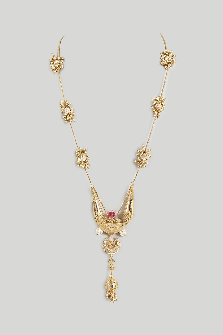 Antique Gold Plated Faux Pearl Long Necklace by AMAMA at Pernia's Pop Up Shop