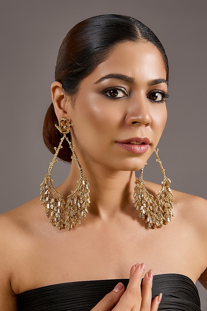 Gold Plated Faux Pearl Dangler Earrings by AMAMA at Pernia's Pop Up Shop