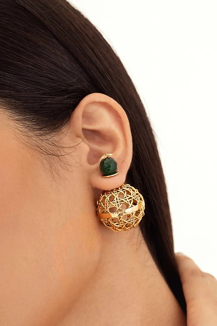 Antique Gold Plated Green Onyx Dangler Earrings by AMAMA at Pernia's Pop Up Shop