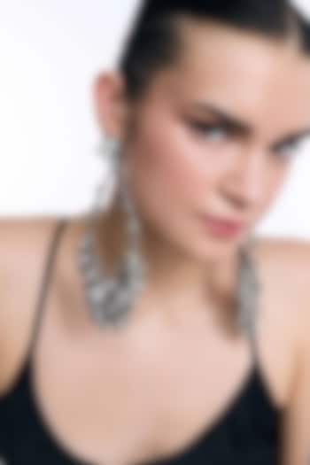 Silver Finish Chaton Stone & Cubic Zirconia Dangler Earrings by AMAMA at Pernia's Pop Up Shop