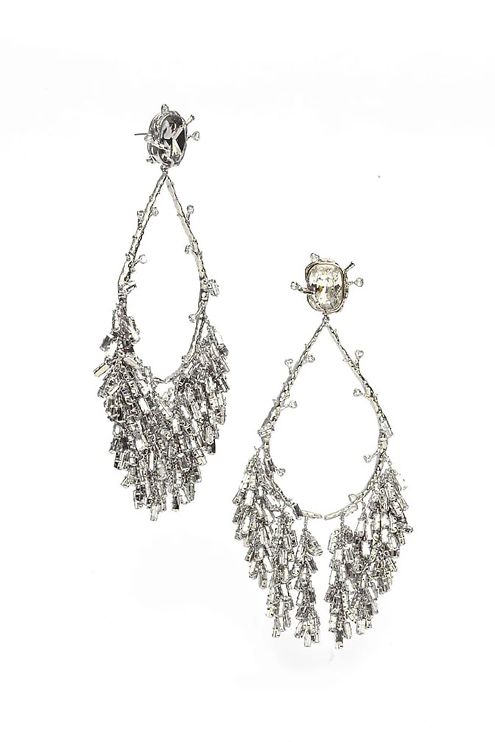 Silver Finish Chaton Stone & Cubic Zirconia Dangler Earrings by AMAMA at Pernia's Pop Up Shop
