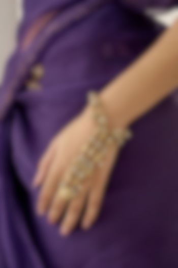 Antique Gold Plated Faux Pearl Haathphool by AMAMA at Pernia's Pop Up Shop