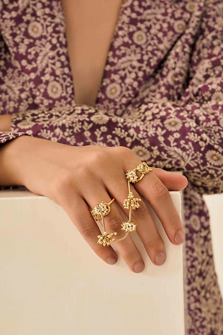 Antique Gold Plated Faux Pearl Ring by AMAMA at Pernia's Pop Up Shop