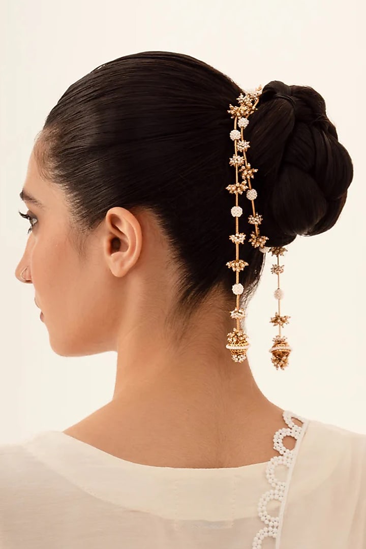 Antique Gold Plated Faux Pearl Hair Accessory by AMAMA at Pernia's Pop Up Shop