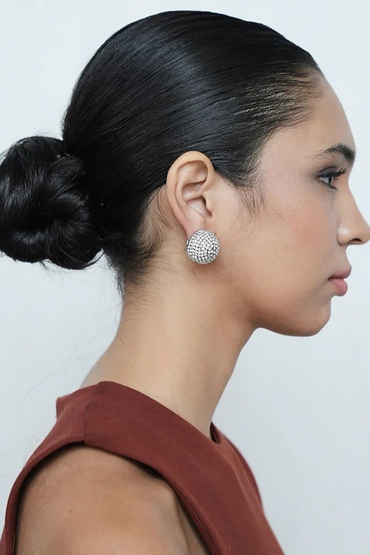 Silver Finish Crystal Stud Earrings by AMAMA at Pernia's Pop Up Shop