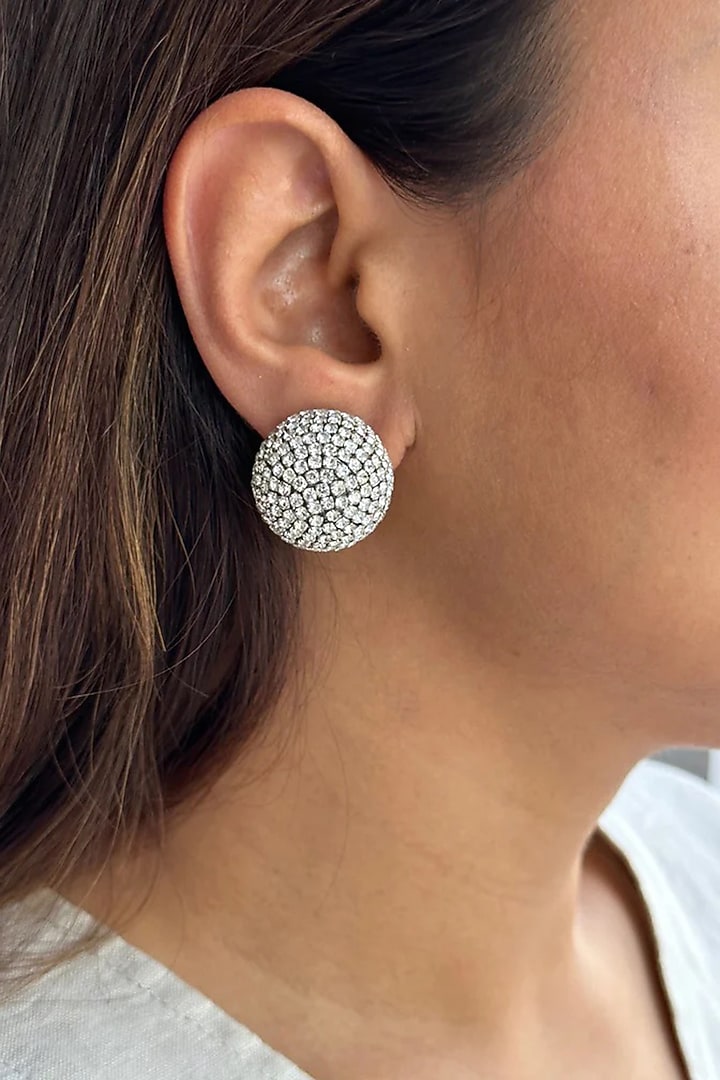 Silver Finish Crystal Stud Earrings by AMAMA at Pernia's Pop Up Shop