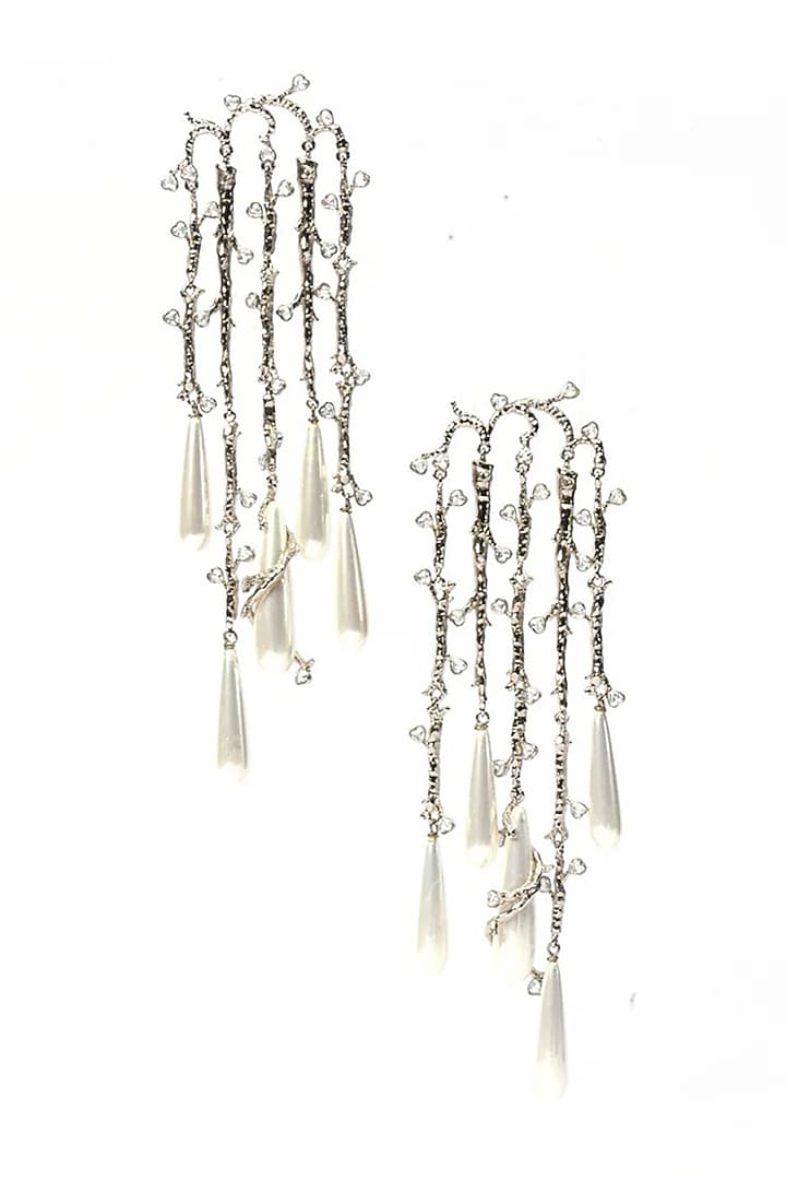 Silver Plated Faux Pearl & Cubic Zirconia Dangler Earrings by AMAMA at Pernia's Pop Up Shop