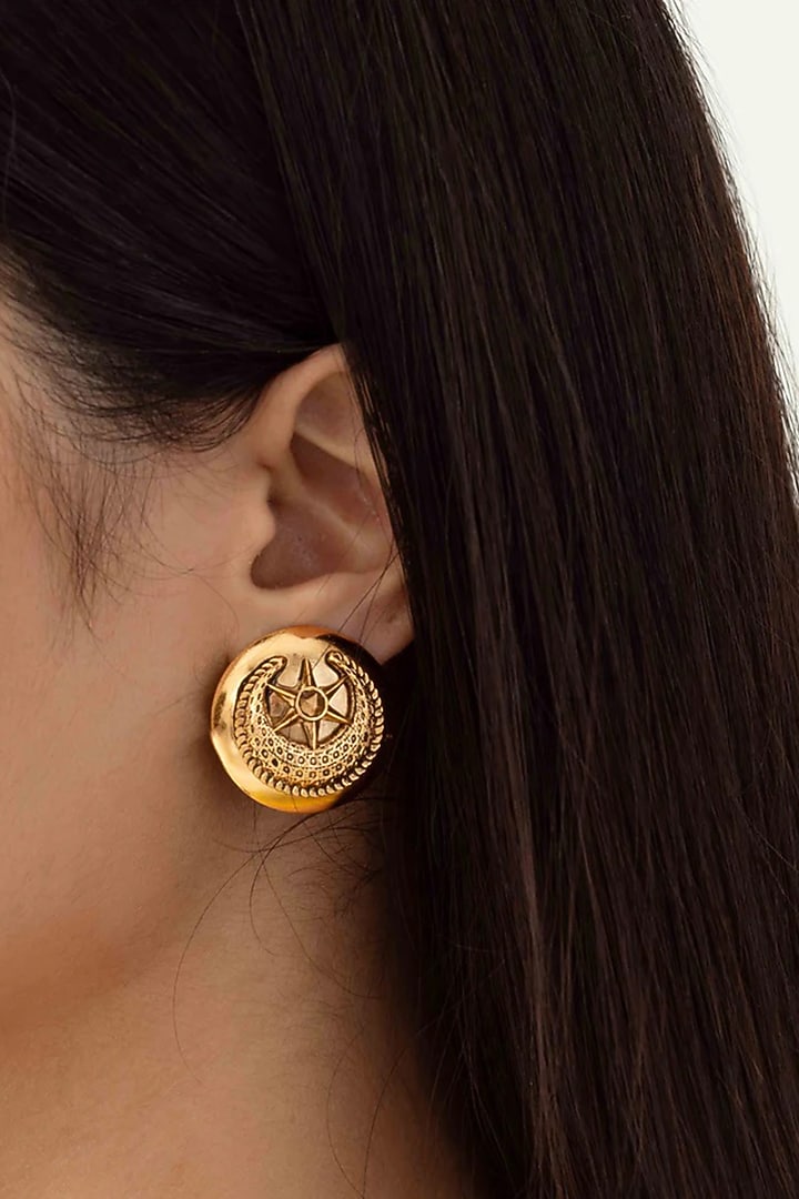 Antique Gold Plated Brass Stud Earrings by AMAMA at Pernia's Pop Up Shop