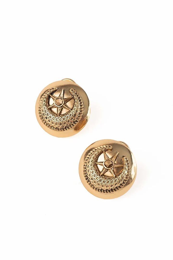 Antique Gold Plated Brass Stud Earrings by AMAMA at Pernia's Pop Up Shop