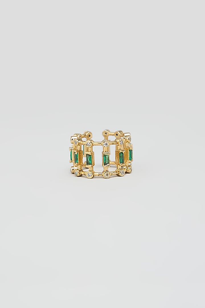 Gold Finish Green Stone Adjustable Ring by AMAMA at Pernia's Pop Up Shop