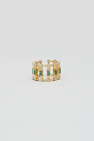 Gold Finish Green Stone Adjustable Ring by AMAMA