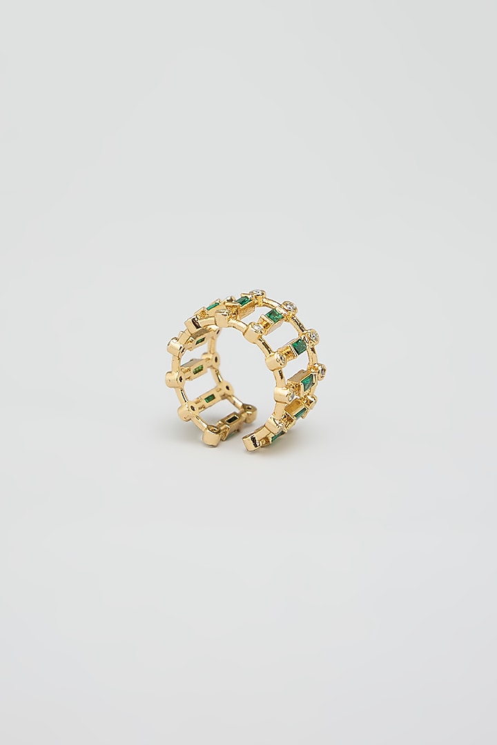 Gold Finish Green Stone Adjustable Ring by AMAMA at Pernia's Pop Up Shop