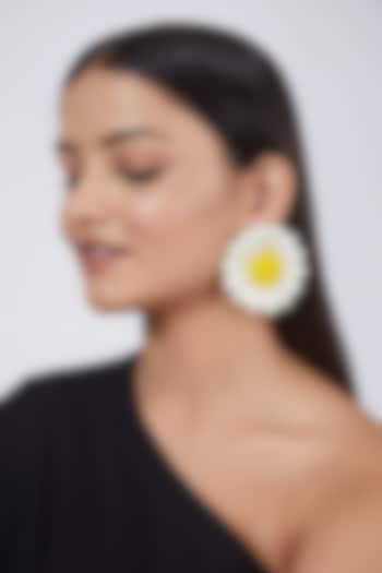 White Hand Embroidered Sunflower Earrings by AMAMA at Pernia's Pop Up Shop