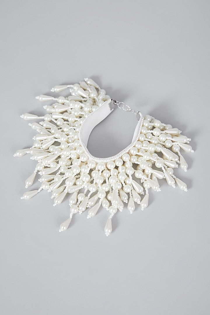 White Hand Embroidered Bracelet by AMAMA