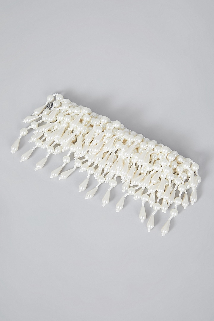 White Hand Embroidered Bracelet by AMAMA at Pernia's Pop Up Shop