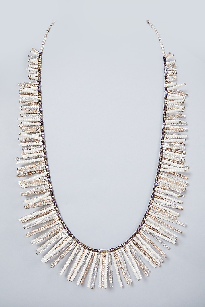 White Hand Embroidered Long Necklace by AMAMA at Pernia's Pop Up Shop